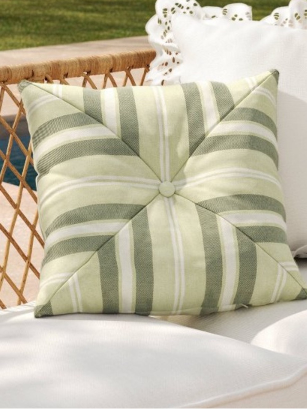 NEW Threshold Studio McGee 18" Green Pieced Stripe Outdoor Patio Throw Pillow
